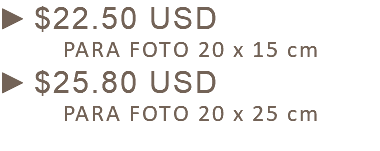$22.50 USD PARA FOTO 20 x 15 cm $25.80 USD PARA FOTO 20 x 25 cm 